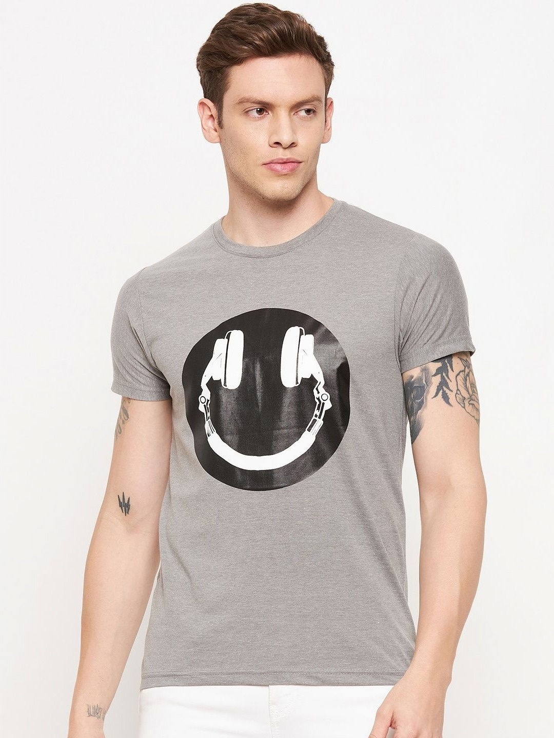 

LYCOS Men Graphic Printed Round Neck Cotton T-shirt, Grey