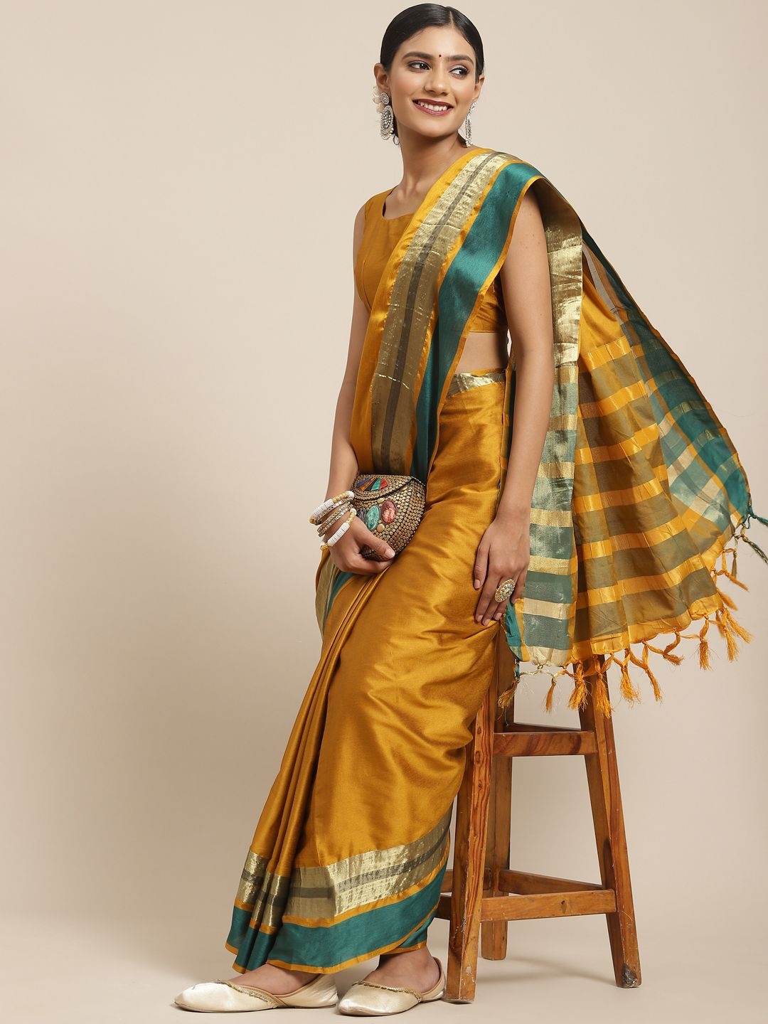 

Mitera Woven Design Silk Cotton Designer Saree, Mustard