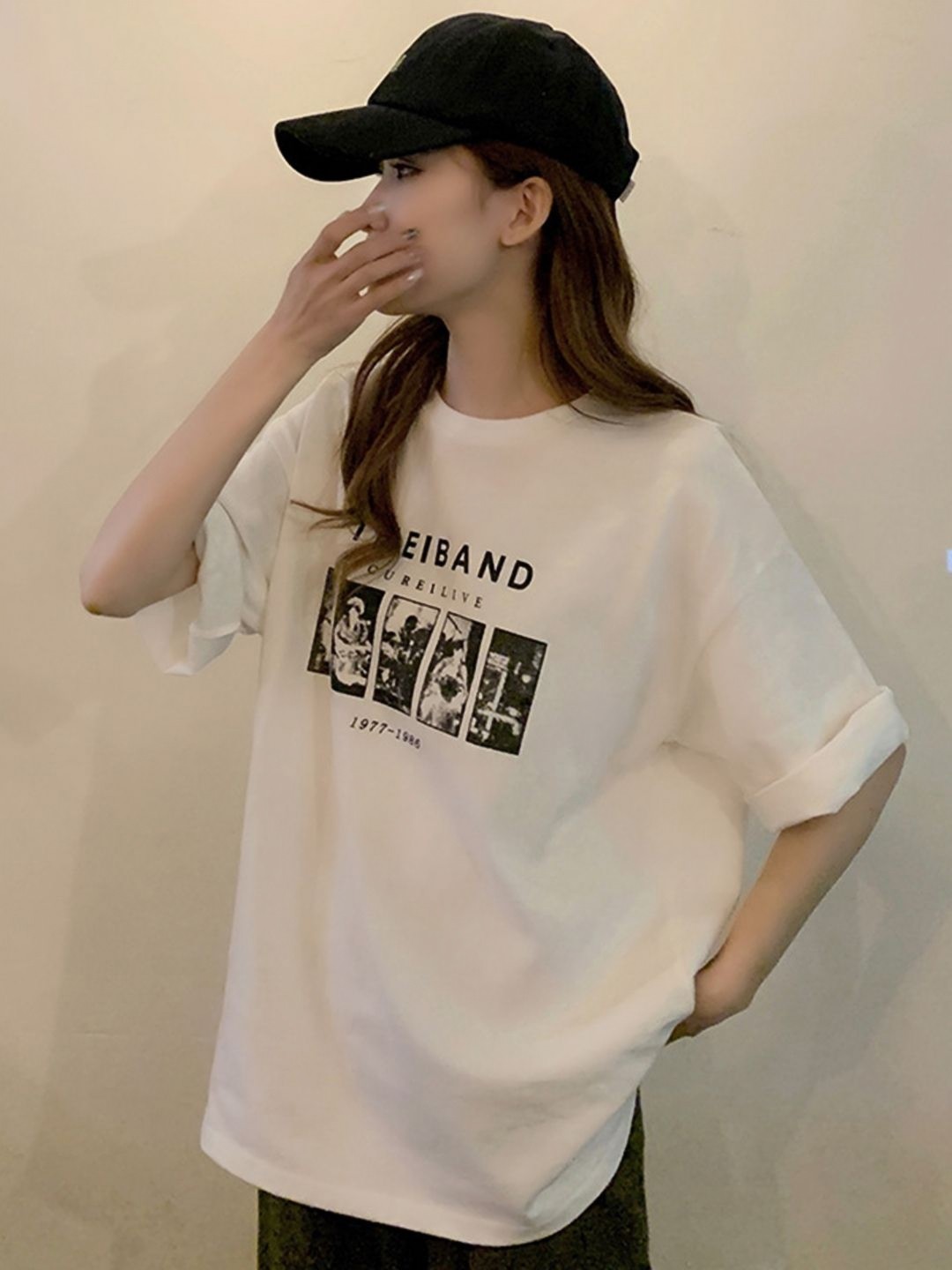 

Mast & Harbour Women Printed Extended Sleeves T-shirt, White