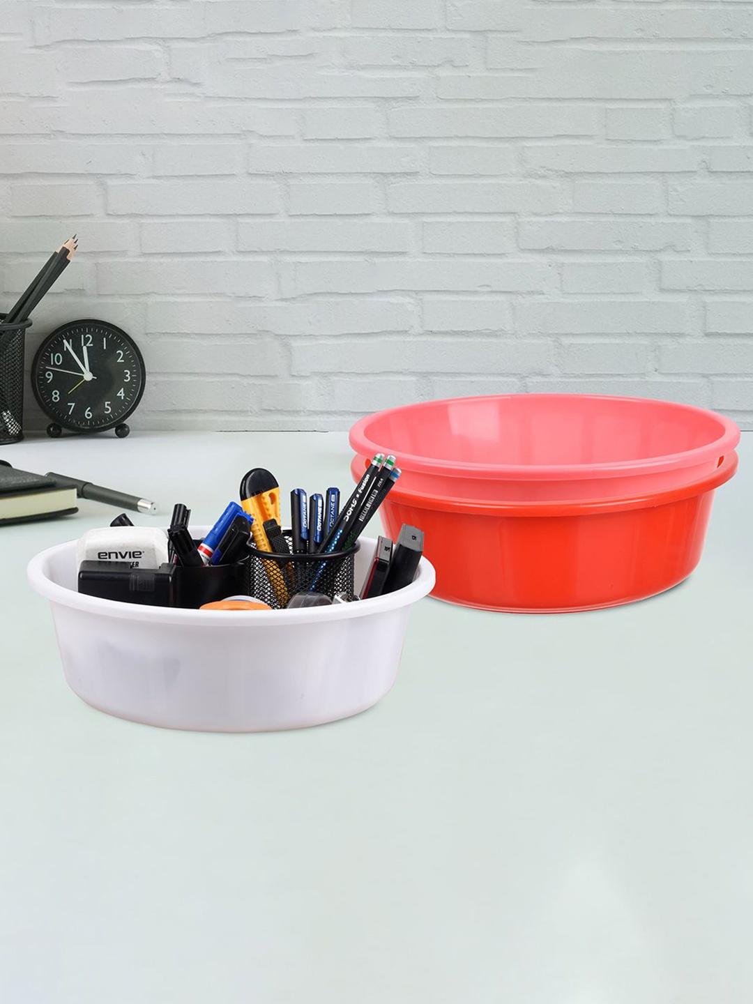 

Kuber Industries Red & Pink 3 Pieces Desk Organisers 6 ltr