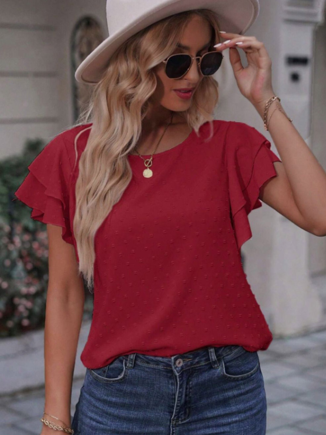 

Moda Rapido Floral Sheen Satin Crepe Boxy Crop Top, Red