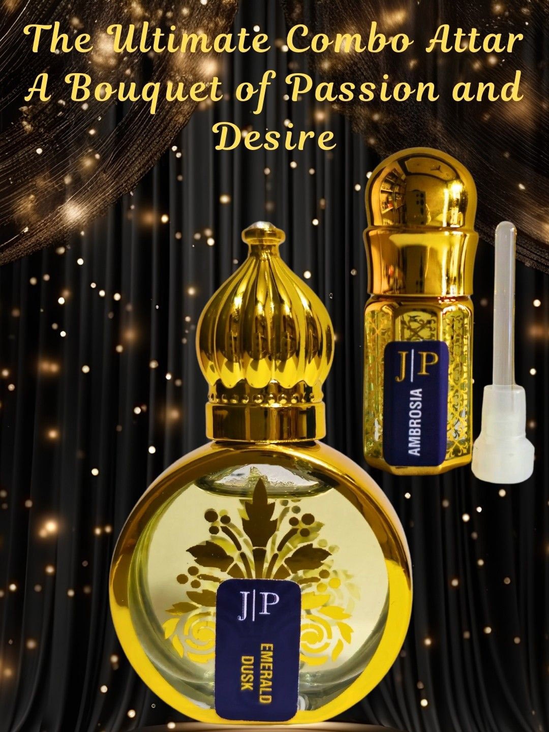 

Jeval Set Of 2 Emerald Dusk - 10 ml And Ambrosia - 3 ml Alcohol Free Roll On Attar, Gold