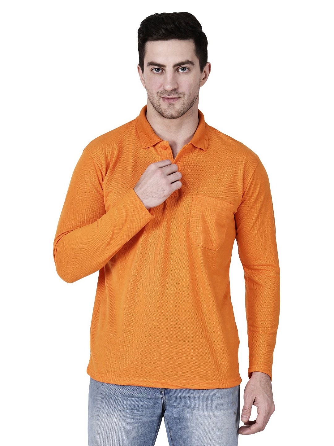 

SAIKSA FASHION Men Regular Fit Solid Polo Collar Cotton T-shirt, Orange