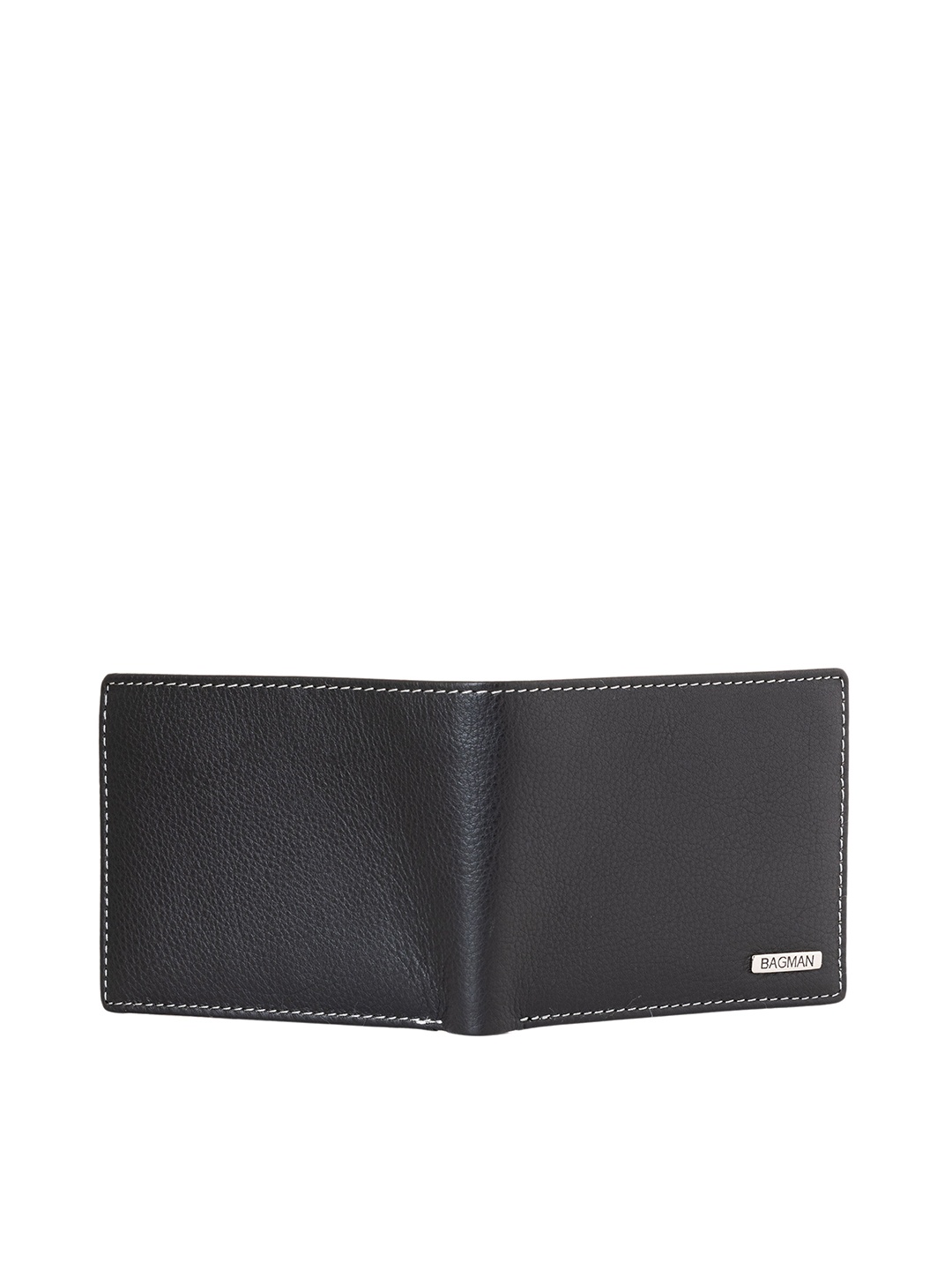 

BAGMAN Men Leather Two Fold Wallet, Black