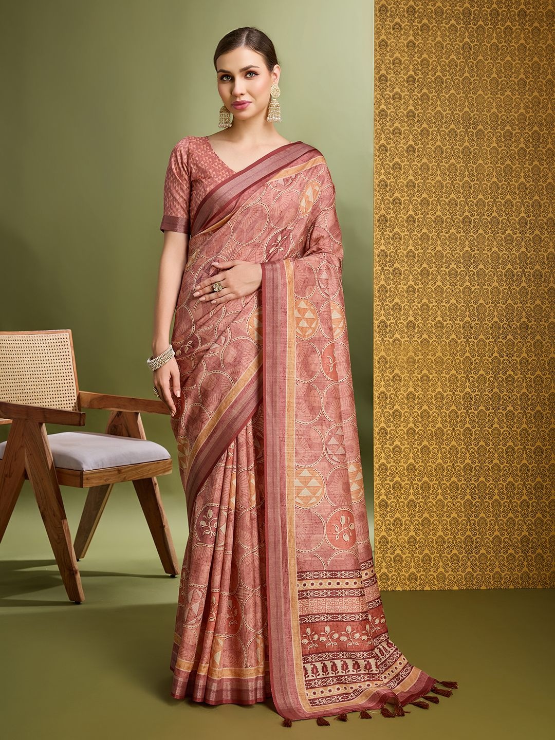 

Mantrotsav Batik Zari Saree, Coral