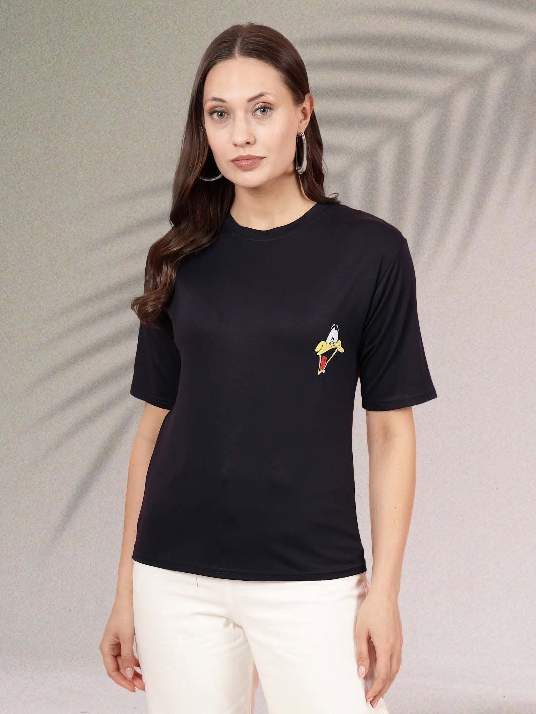 

Moda Rapido Women Graphic Printed Round Neck Regular Fit T-shirt, Navy blue