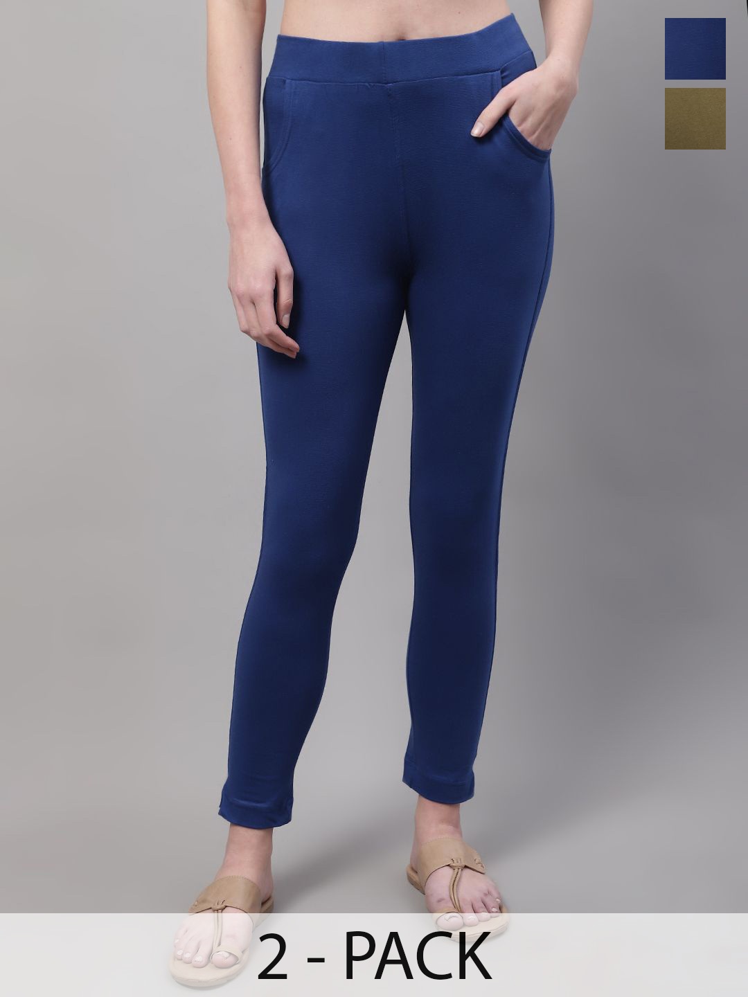 

Valles365 by S.C. Pack Of 2 Cotton Ankle Length Leggings, Blue