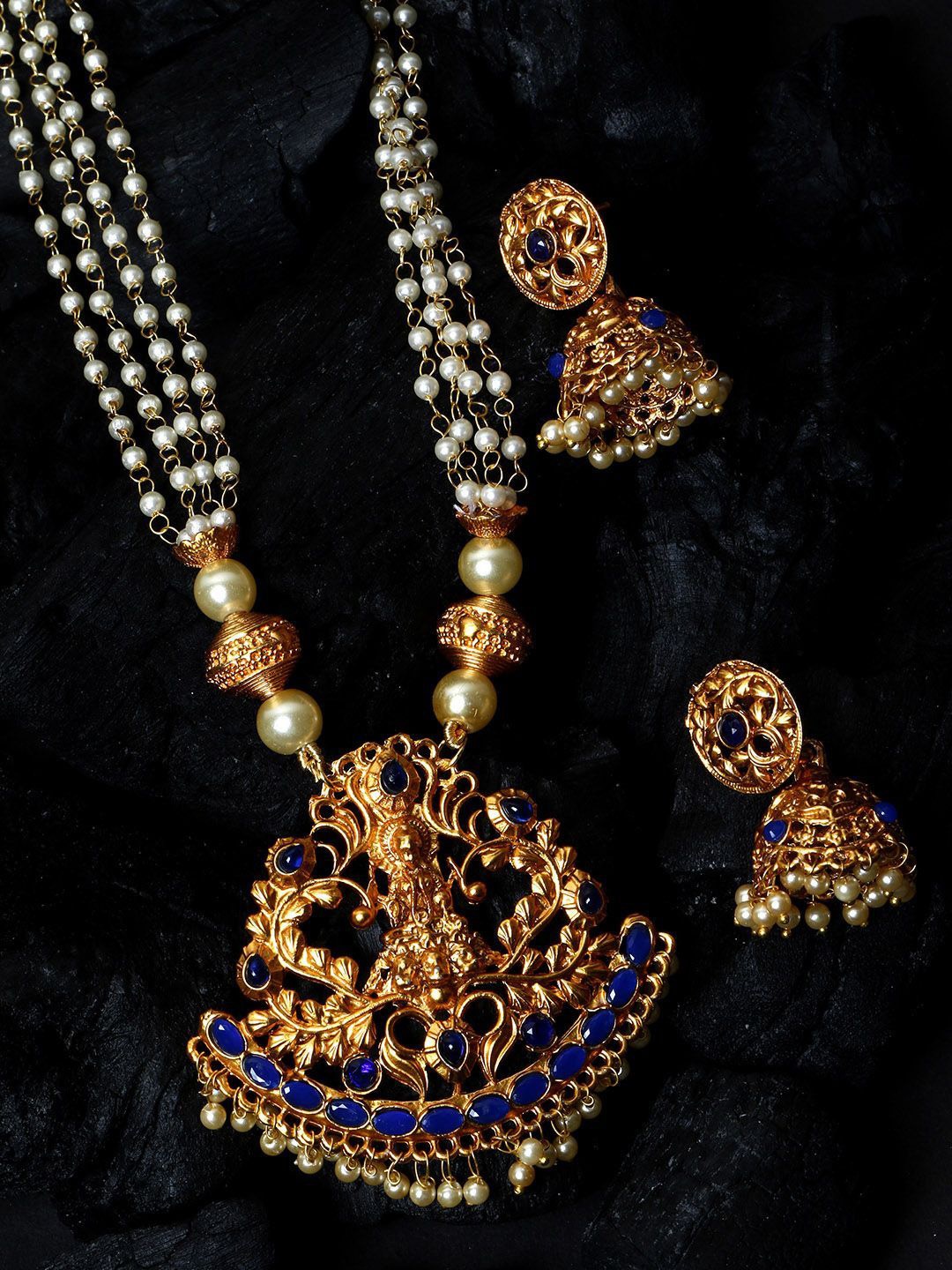 

Anouk Gold-Plated Artificial Stone Studded & Beaded Temple Jewellery Set