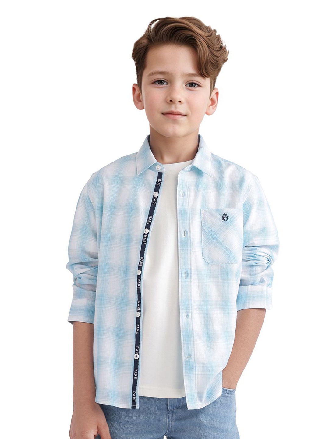 

RARE ONES Boys Opaque Checked Casual Shirt, Blue