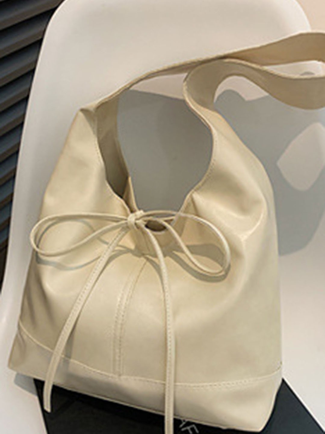 

LULU & SKY PU Oversized Shopper Handheld Bag with Bow Detail, White