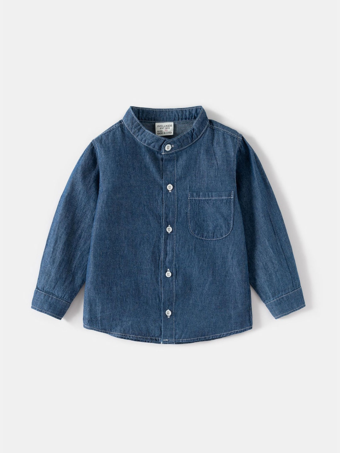 

LULU & SKY Boys Solid Band Collar Cotton Denim Casual Shirt, Navy blue