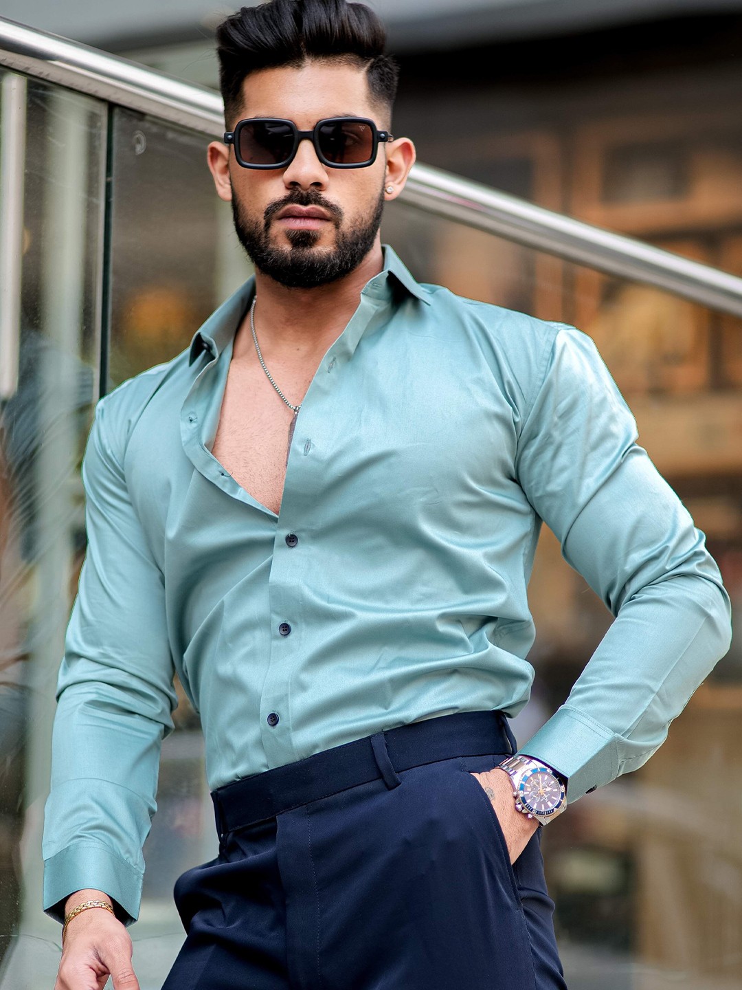 

Foomer Men Standard Opaque Casual Shirt, Turquoise blue