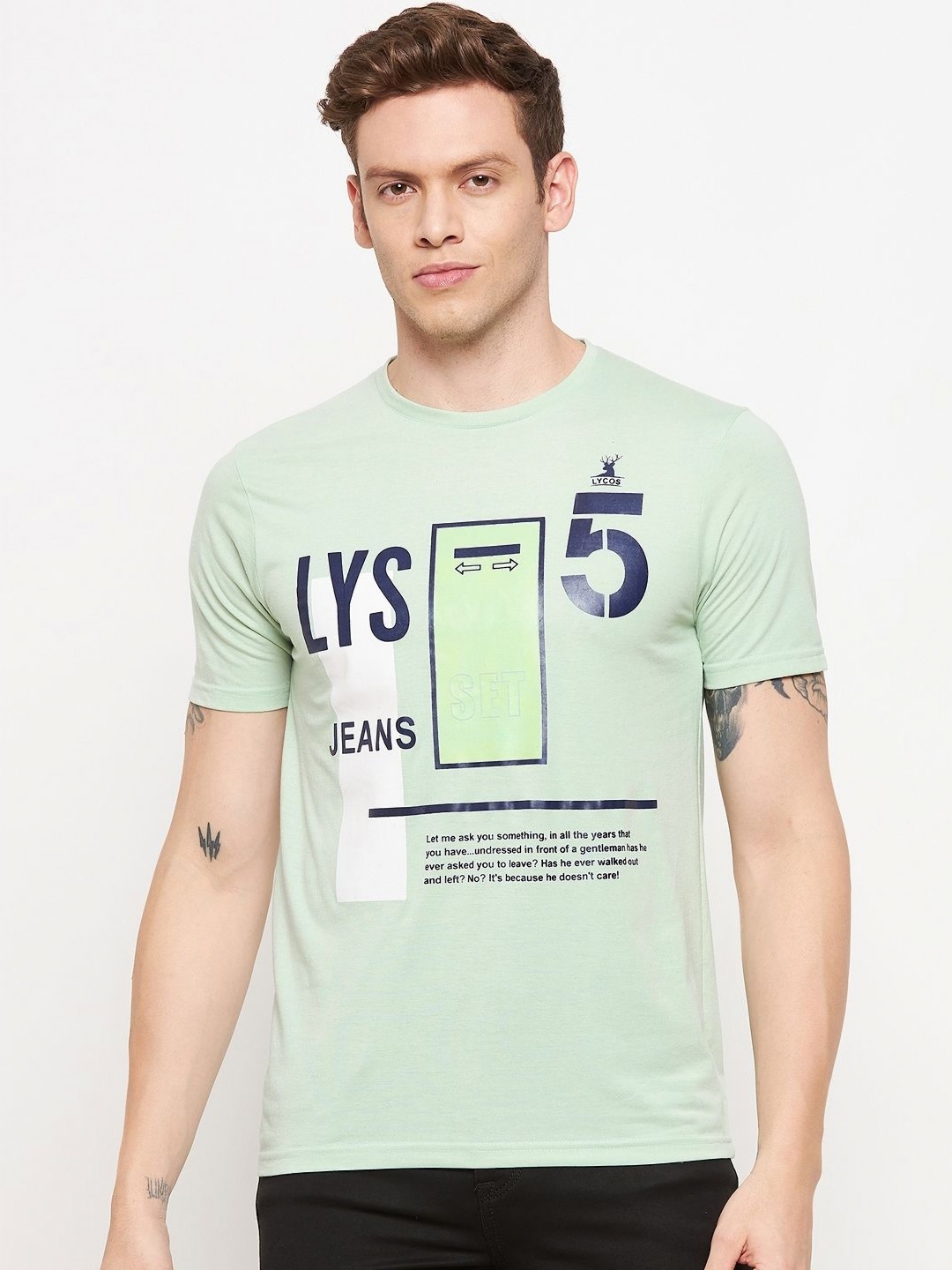 

LYCOS Men Typography Printed Round Neck Cotton T-shirt, Sea green