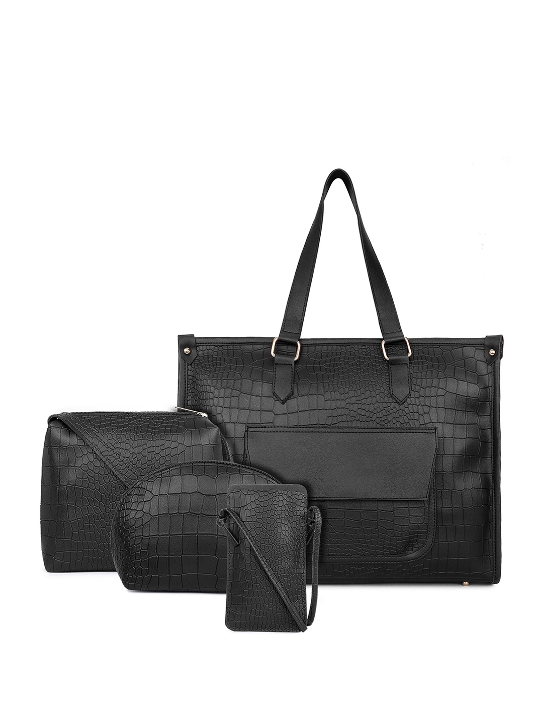 

LEGAL BRIBE Women Textured Structured Tote Bag, Black