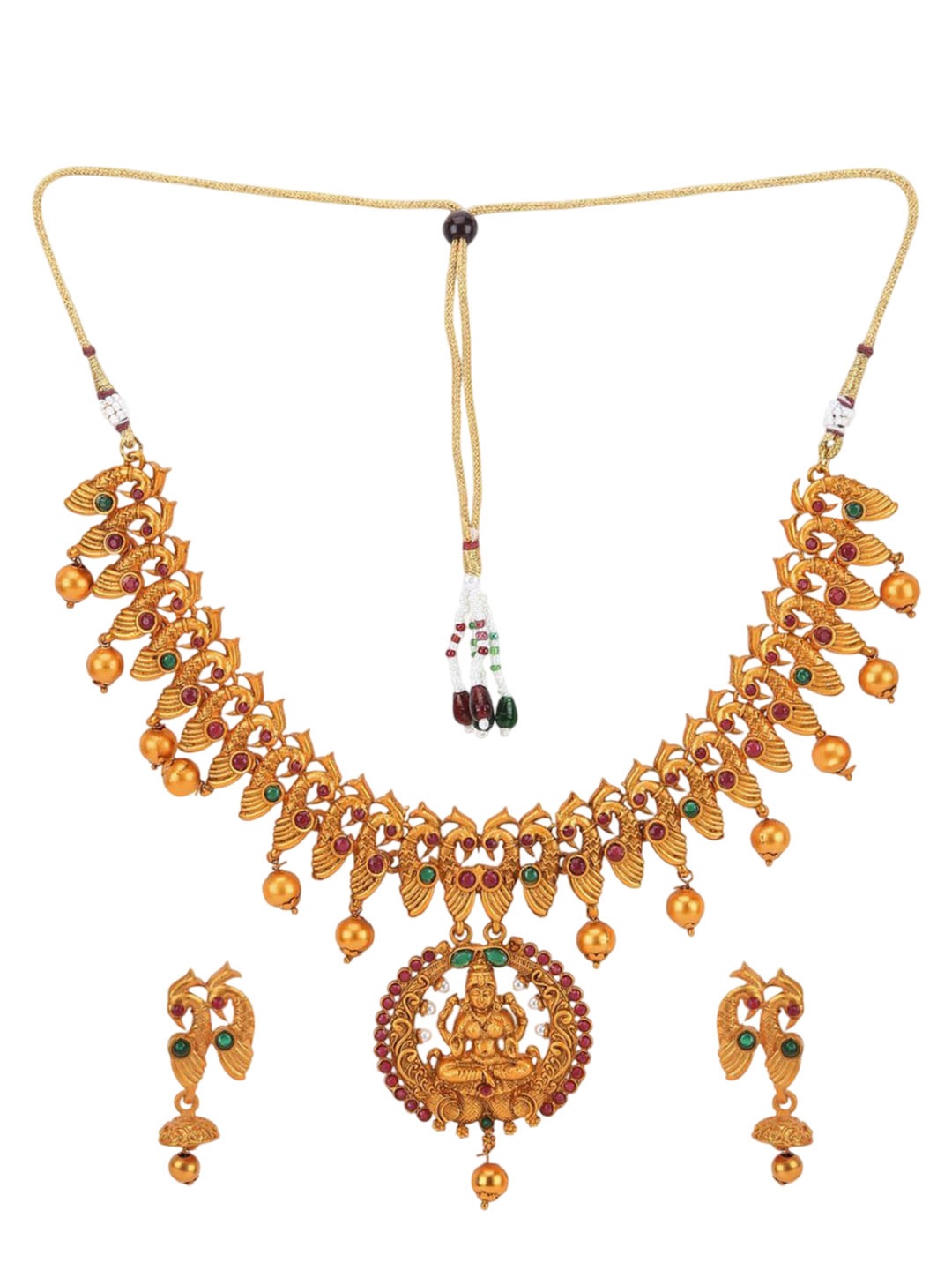 

Anouk Green Gold Plated Artificial Stones Studded & Beaded Temple Jewellery Set