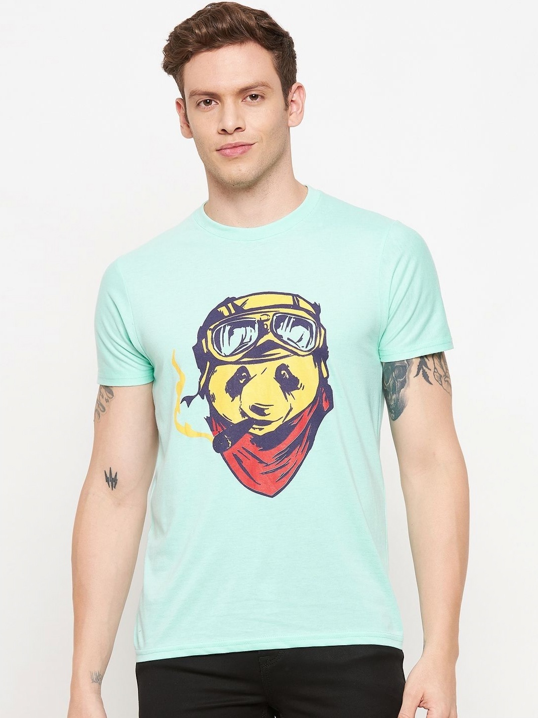 

LYCOS Men Graphic Printed Round Neck Cotton T-shirt, Sea green