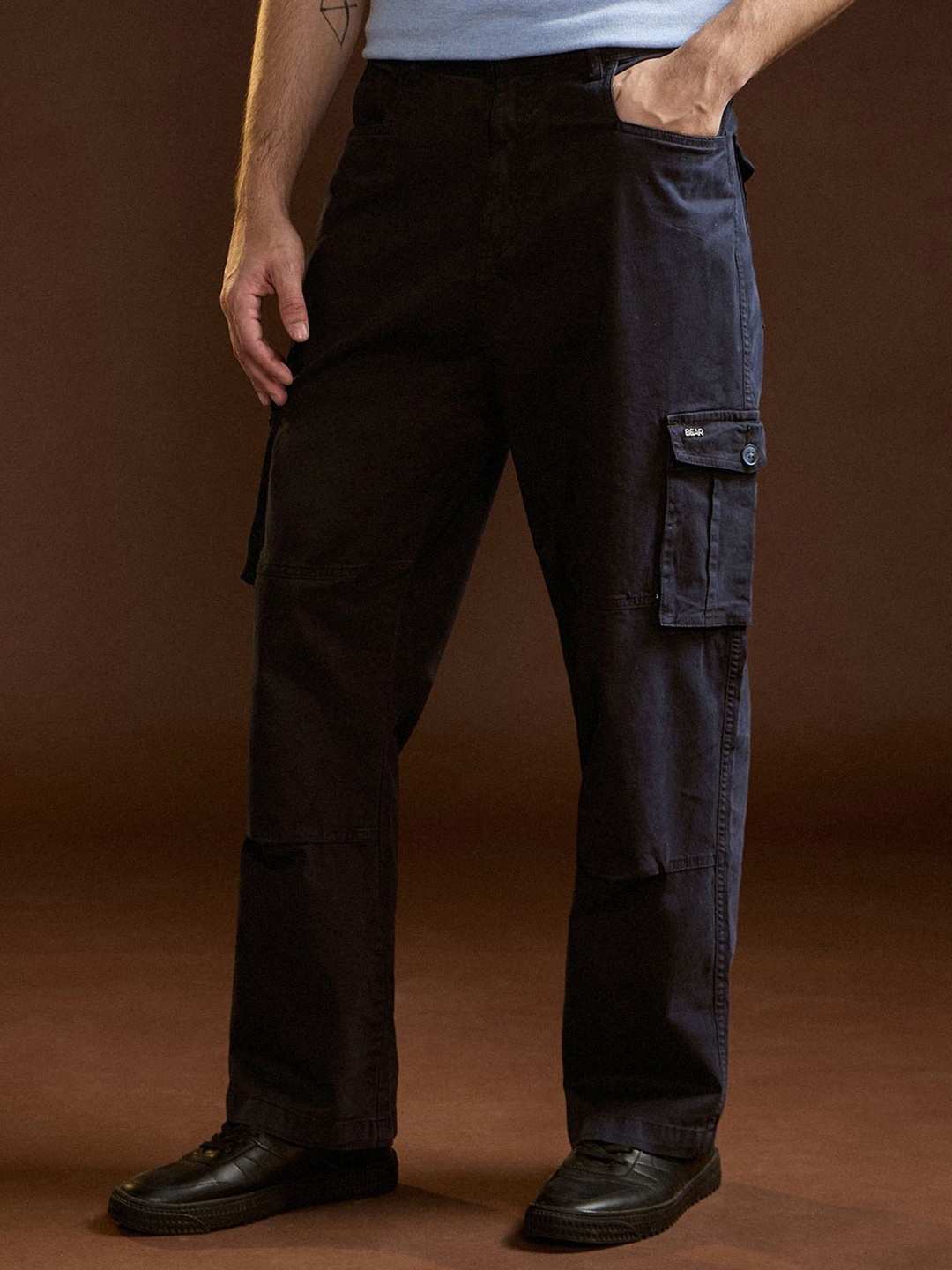 

THE BEAR HOUSE Men's Cotton Solid Utility Cargo, Navy blue