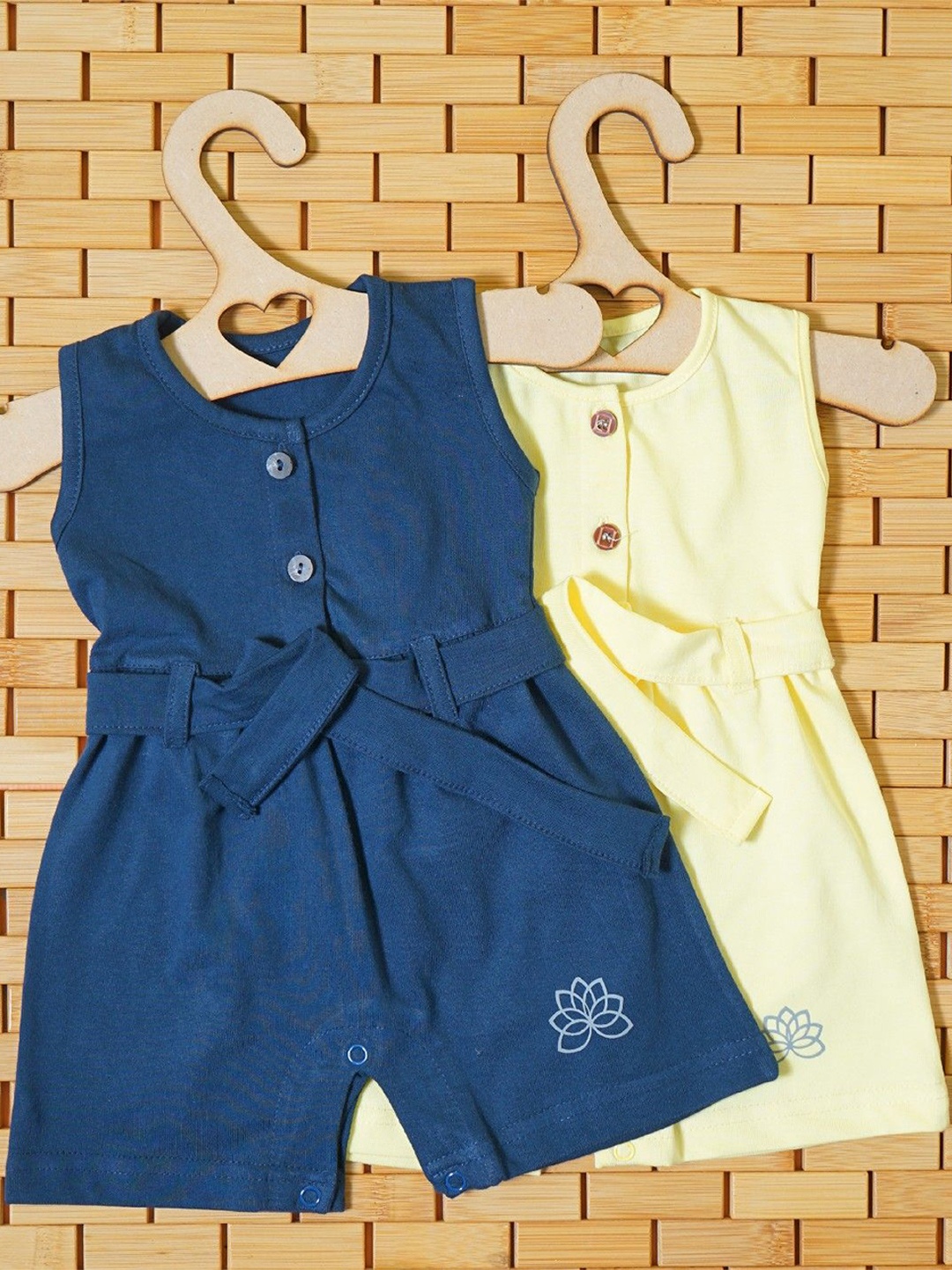 

THE MAPLES FASHION Girls Pack of 2 Hosiery Cotton Romper, Blue