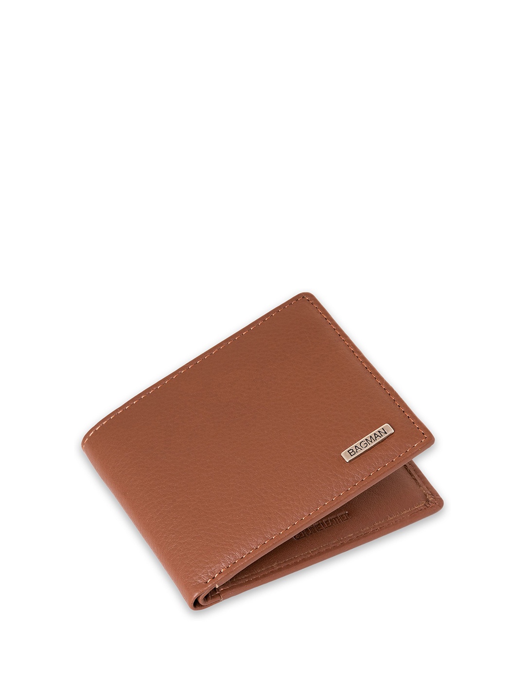 

BAGMAN Men Leather Two Fold Wallet, Tan