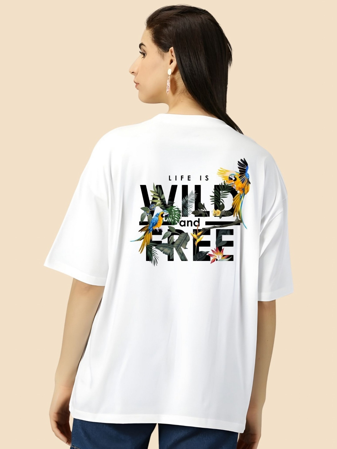 

SZN Women Graphic Printed Round Neck Cotton Oversized T-shirt, White