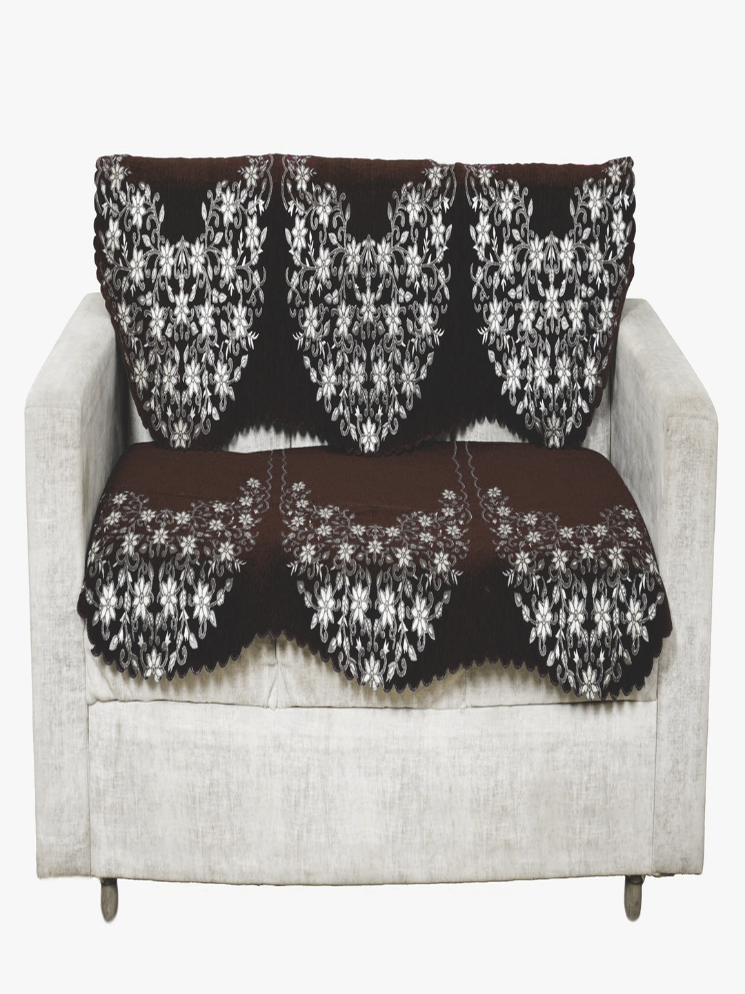 

Fashion Throw Coffee Brown & White 2 Pieces Printed Jacquard 3 Seater Sofa Covers