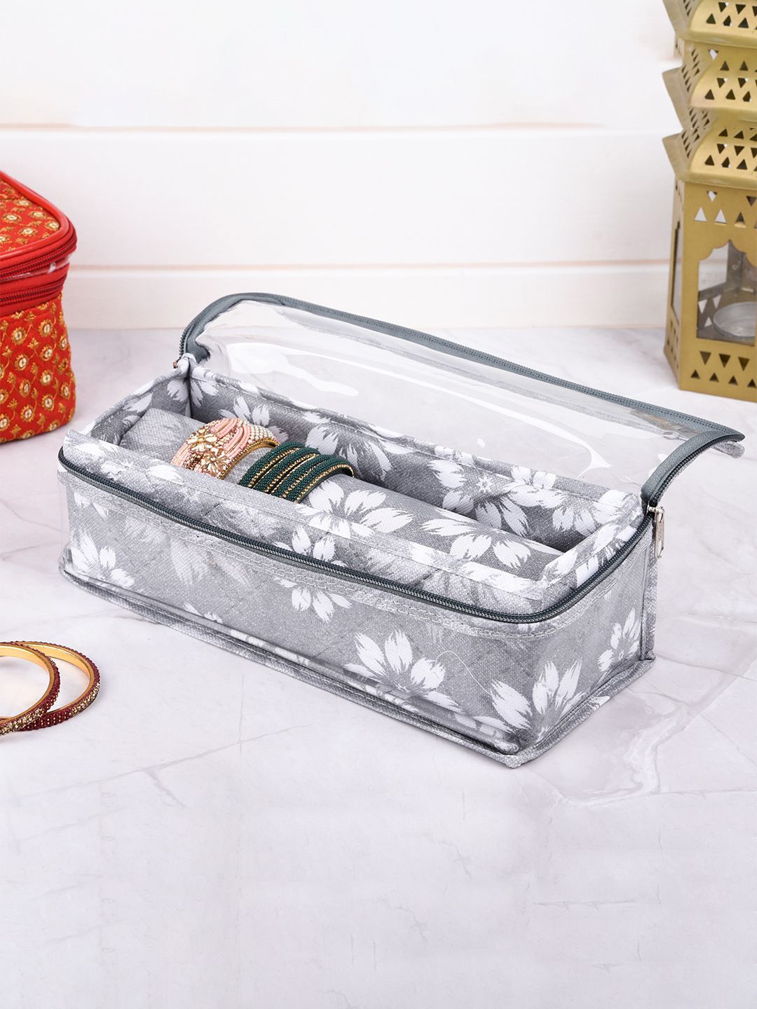 

Kuber Industries Grey Floral Printed Jewellery Bangle Box Organiser