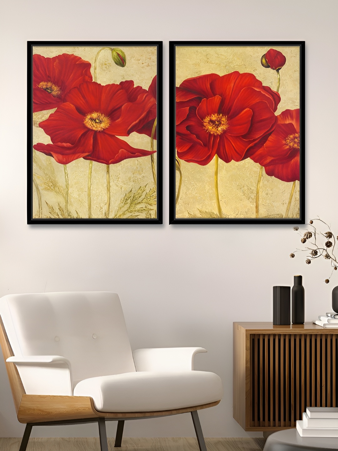 

Myntra Elegant Homes Retro Poppy Beige & Red 2 Piece Printed Canvas Wall Art