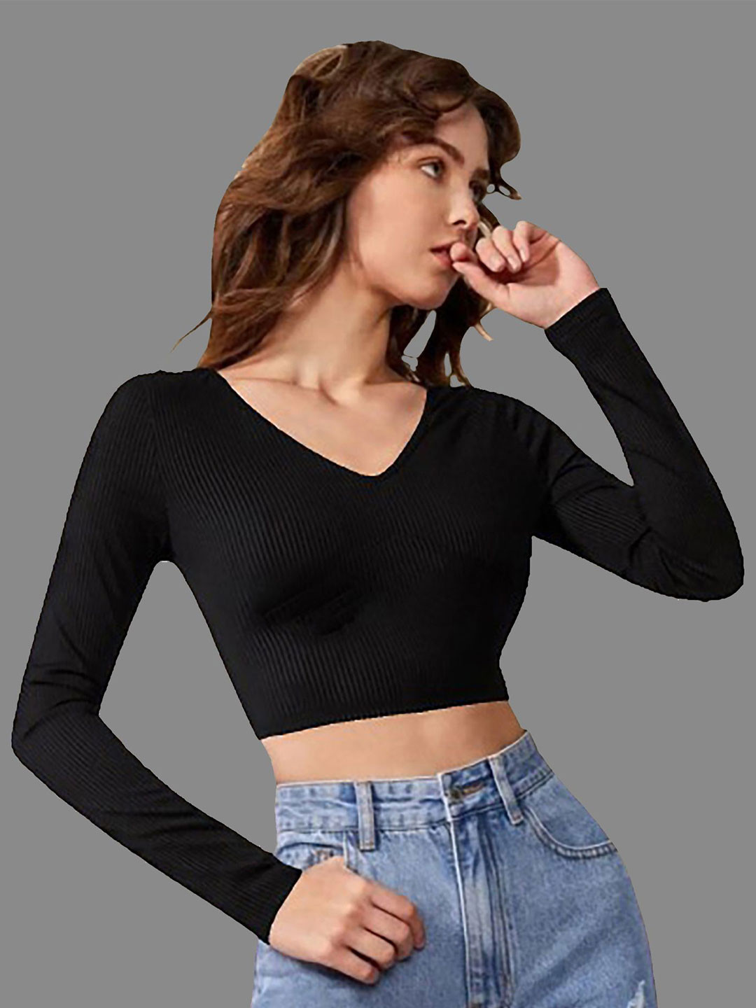 

Dream Beauty Fashion Solid V-Neck Crop Top, Black