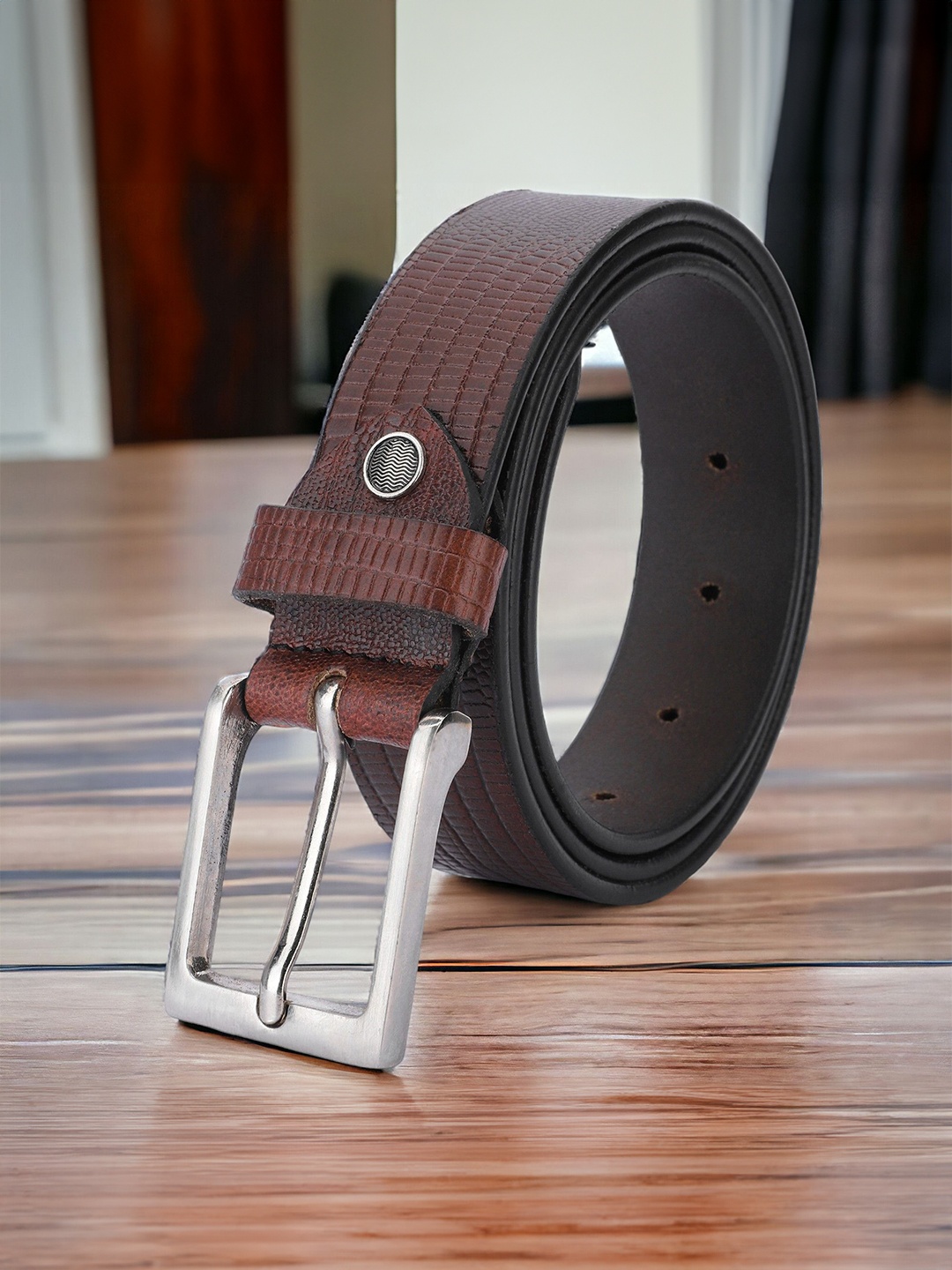 

Metronaut Men Textured Leather Formal Belt, Brown