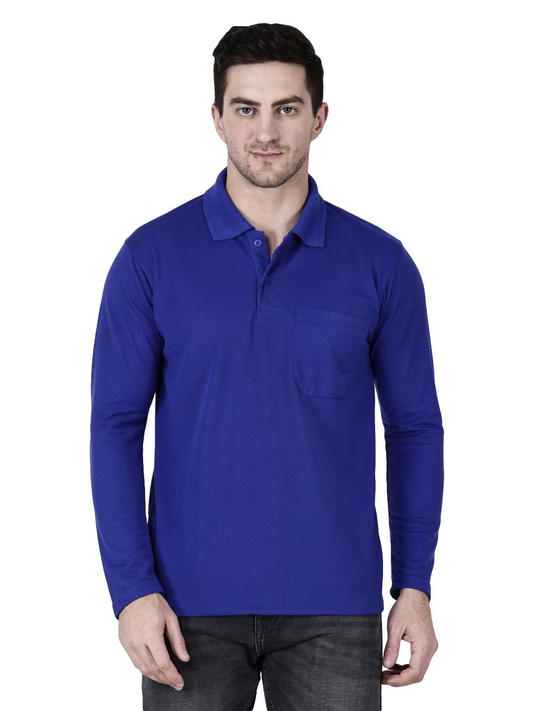 

SAIKSA FASHION Men Solid Polo Collar Cotton T-shirt, Blue