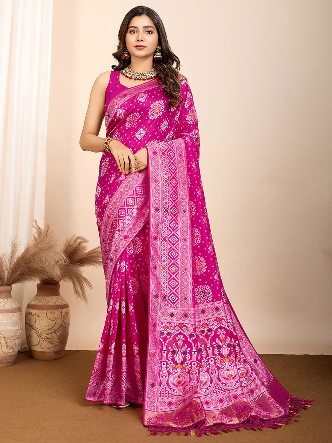 

Satrani Woven Design Pure Silk Designer Kanjeevaram Saree, Pink