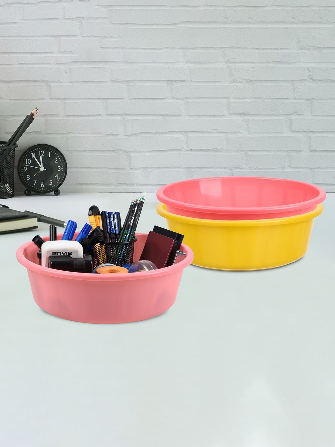 

Kuber Industries Yellow & Pink 3 Pieces Regular Multi-Utility Organisers