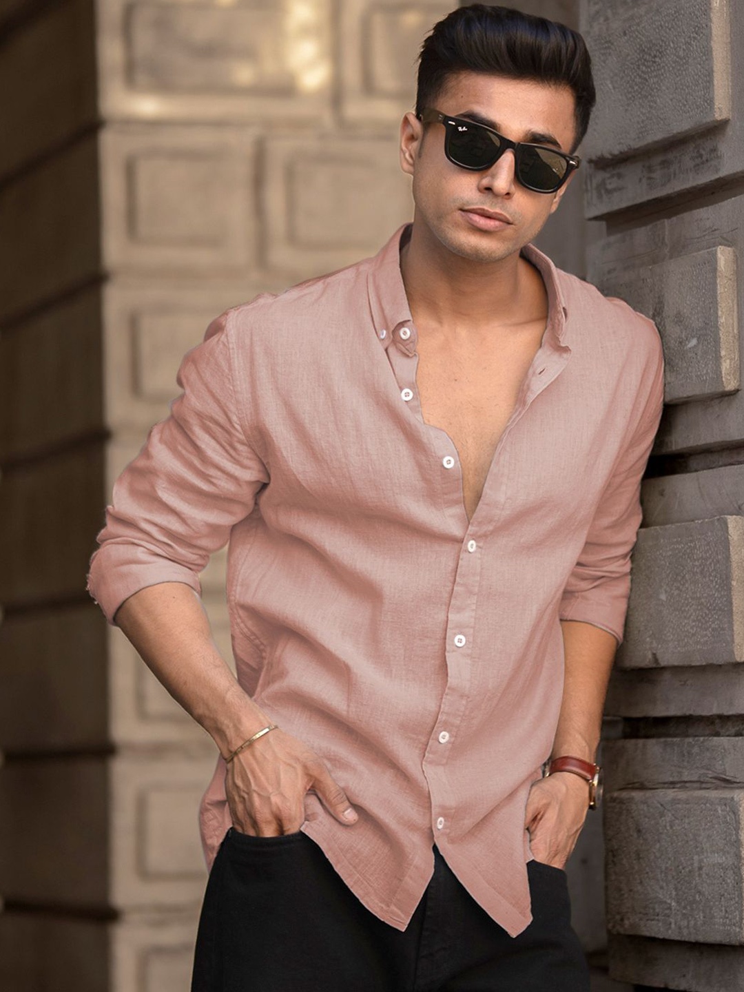 

Powerlook Men Opaque Casual Shirt, Peach