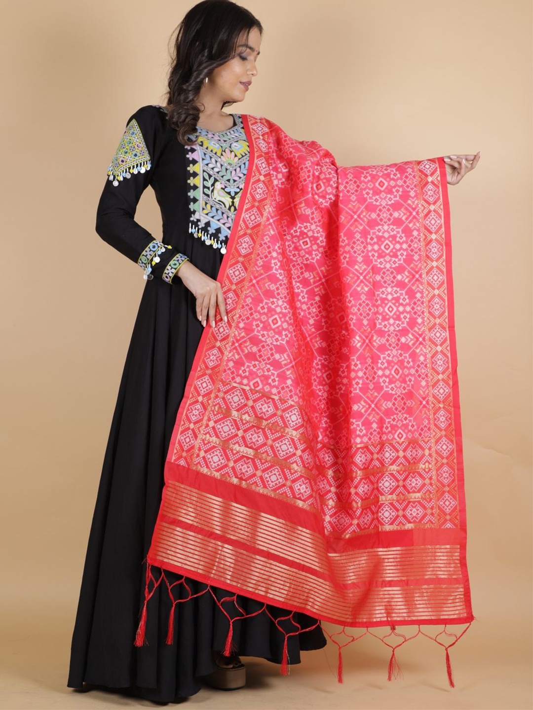 

Suha Ethnic Motifs Woven Design Dupatta With Zari, Orange