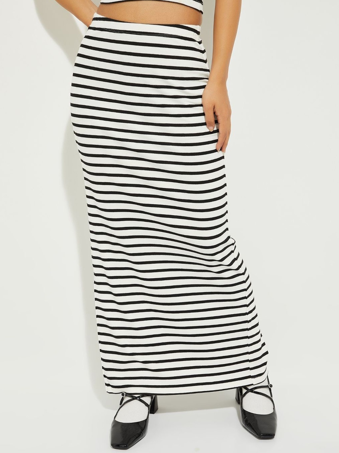 

ALAYA F x URB_N Striped A-Line Maxi Skirt, White