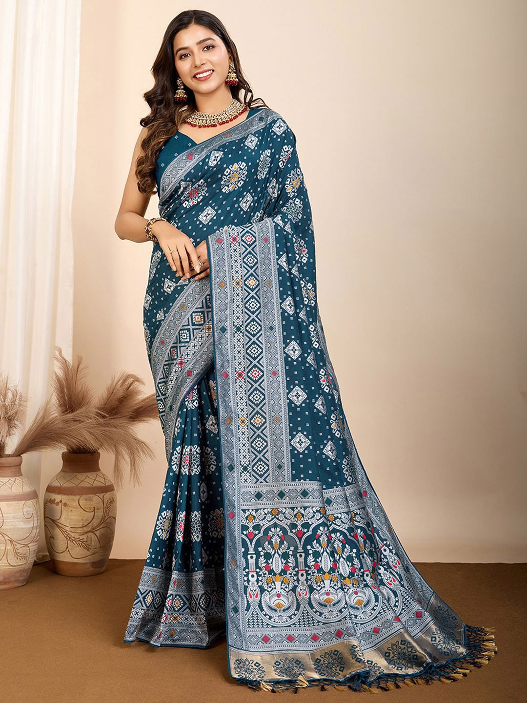 

Satrani Woven Design Pure Silk Designer Kanjeevaram Saree, Blue