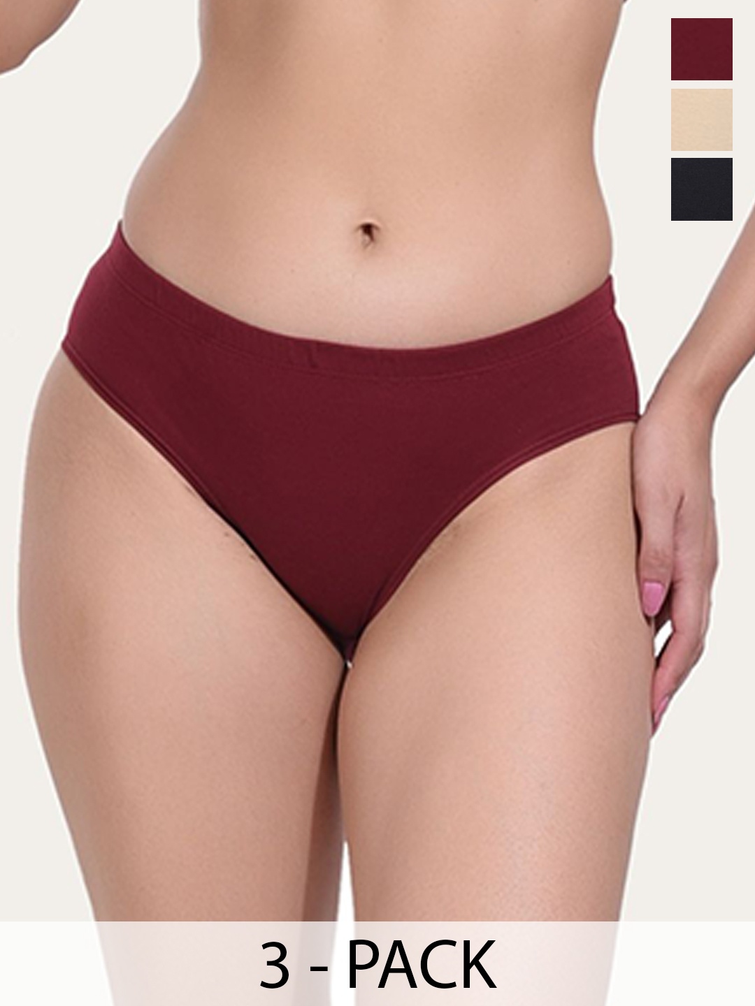 

Bruchi CLUB Pack Of 3 Assorted Cotton Hipster Briefs CTN354-MCL, Black