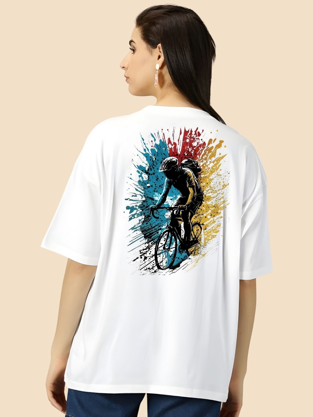 

SZN Women Graphic Printed Round Neck Cotton Oversized T-shirt, White