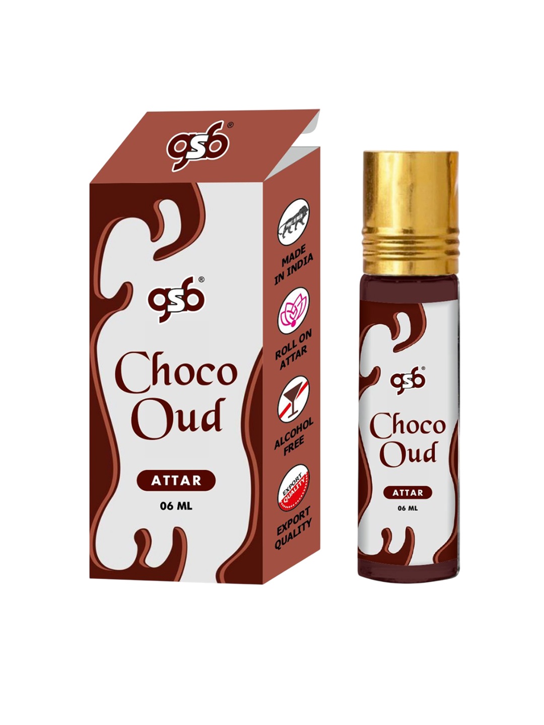 

GSB Choco Oud Long Lasting And Alcohol Free Roll On Attar - 6 ml, Brown