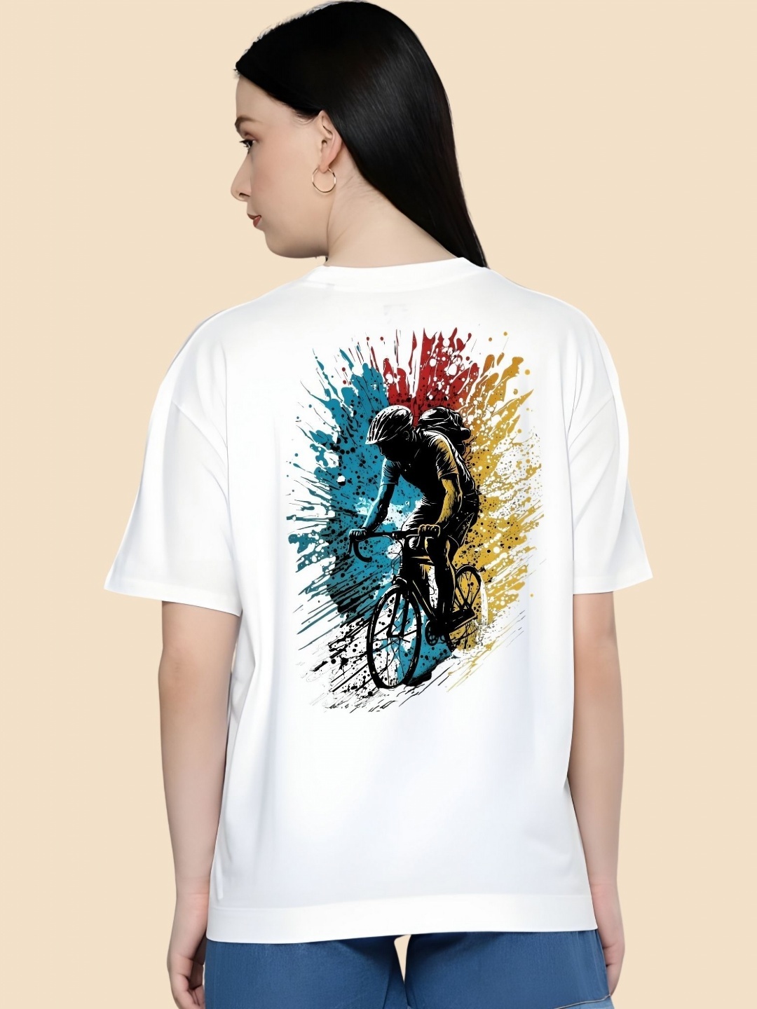 

SZN Women Graphic Printed Round Neck Cotton Oversized T-shirt, White