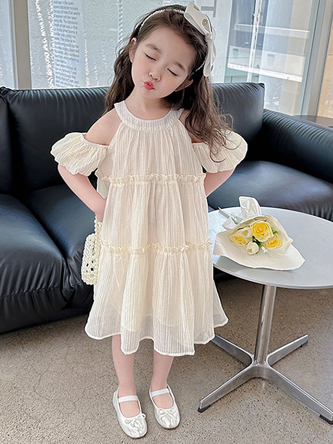 

LULU & SKY Girls Self Design A-Line Dress, Off white