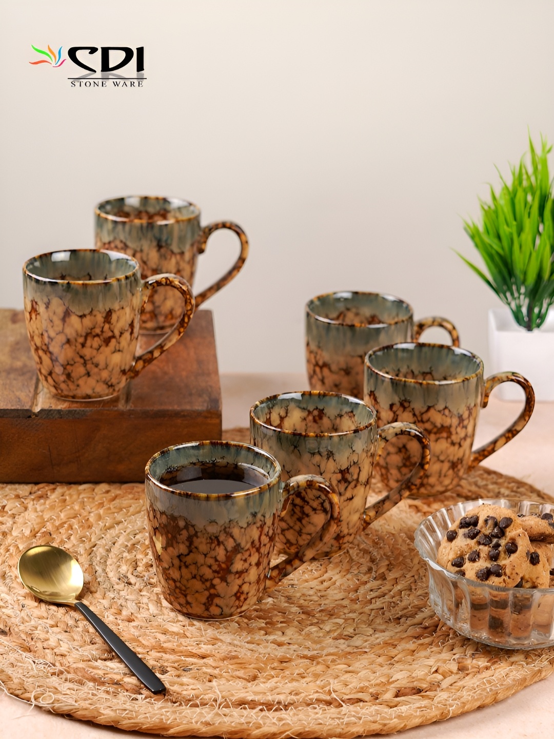 

CDI Brown and Grey 6 Pieces Printed Ceramic Glossy Mugs 180 ml Each