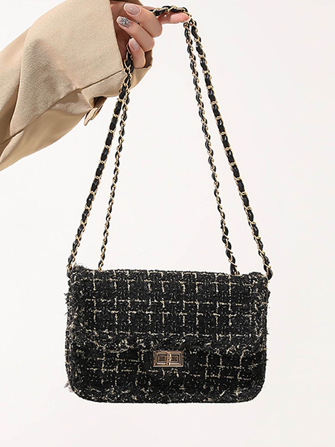 

LULU & SKY PU Oversized Structured Handheld Bag with Tasselled, Black