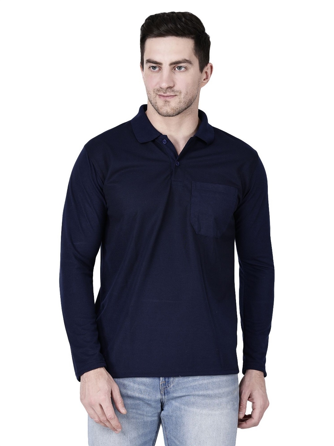 

SAIKSA FASHION Men Regular Fit Solid Polo Collar Cotton T-shirt, Navy blue