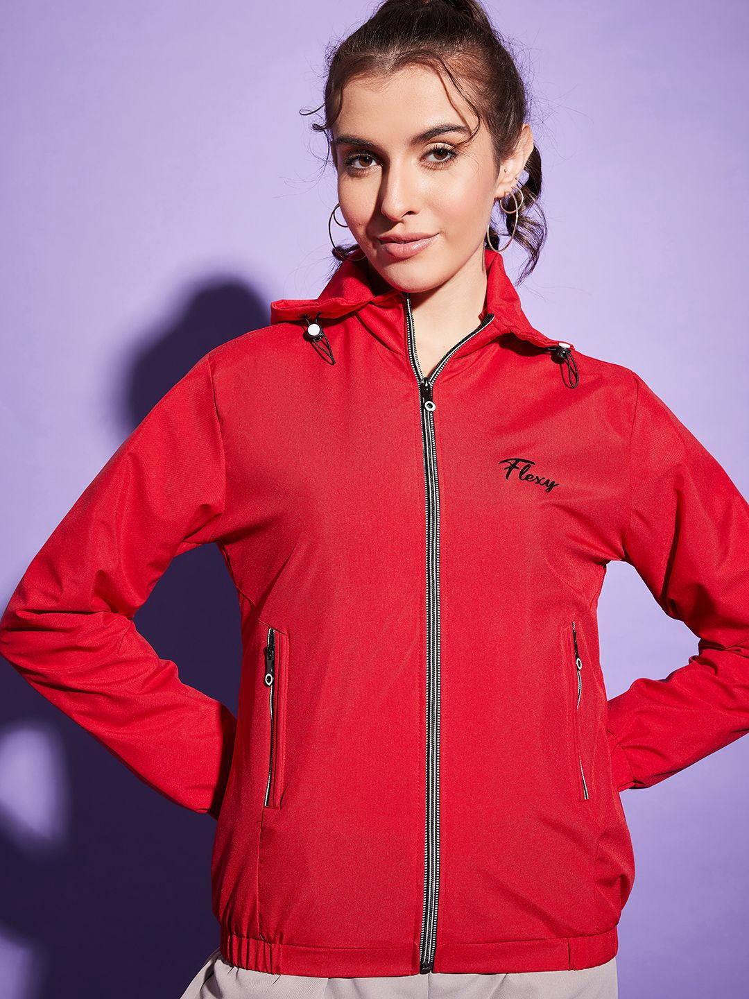 

DIMPY GARMENTS Women Windcheater Training or Gym Sporty Jacket, Red