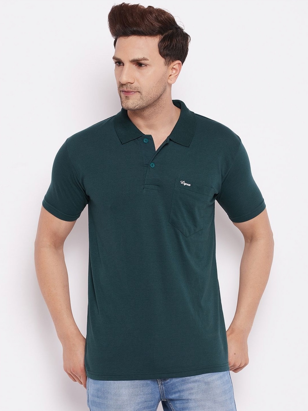 

LYCOS Men Solid Polo Collar Cotton T-shirt, Teal