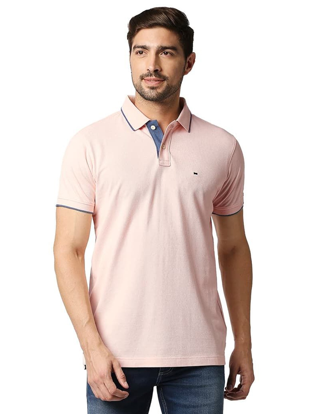 

Basics Men Solid Polo Collar Cotton Boxy T-shirt, Pink
