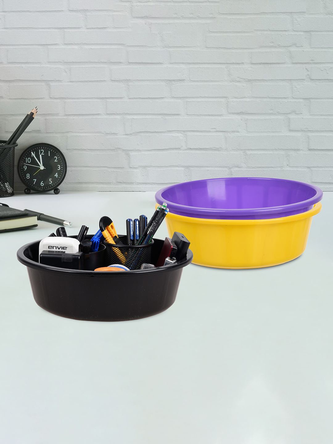 

Kuber Industries Yellow and Black 3 Pieces Multipurpose Storage Desk Organisers
