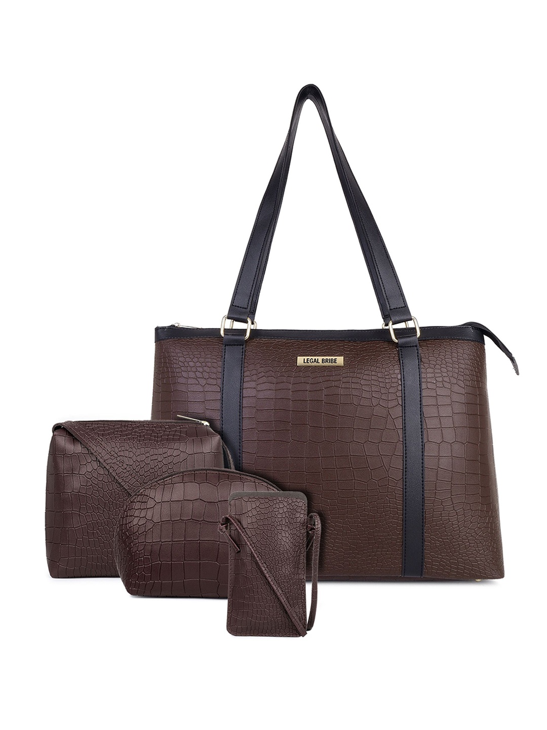 

LEGAL BRIBE Women Textured Structured Tote Bag, Brown