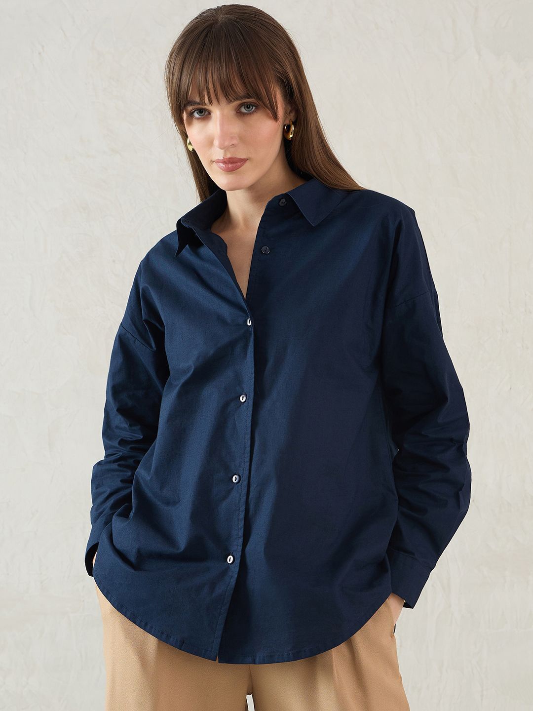 

FEMMELLA Women Comfort Opaque Casual Shirt, Navy blue